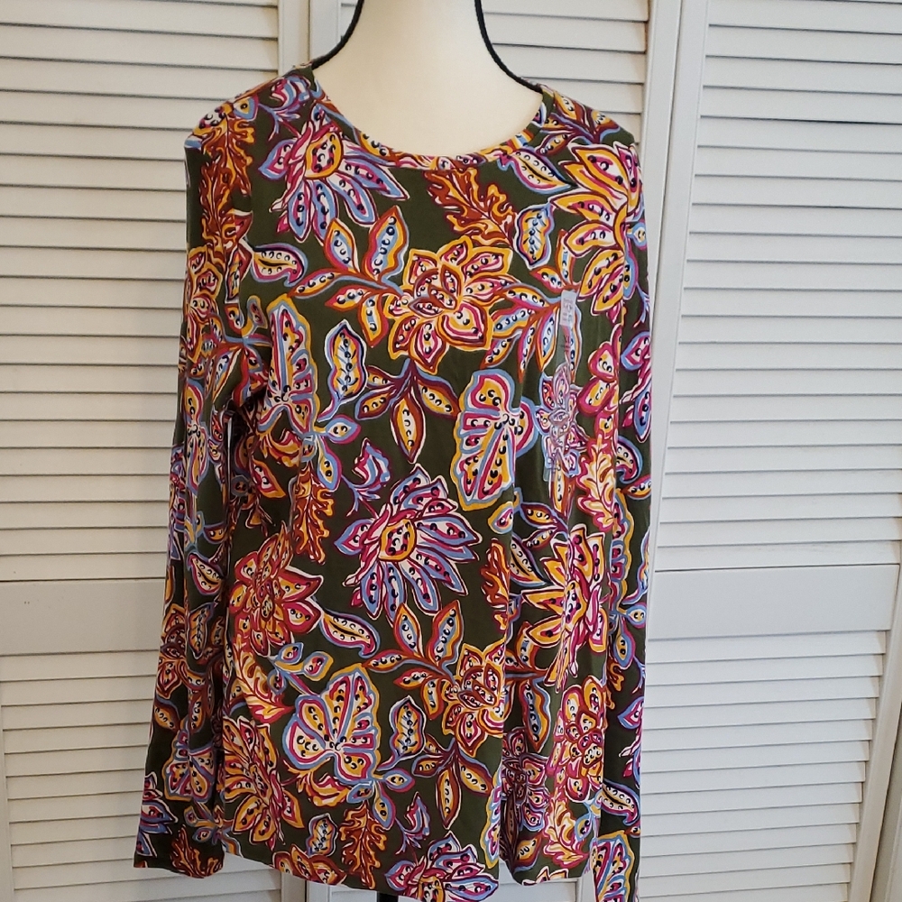 Kim Rogers NWT Perfectly Soft 100% Cotton Long-sleeved Floral Boho Fall Top, XL